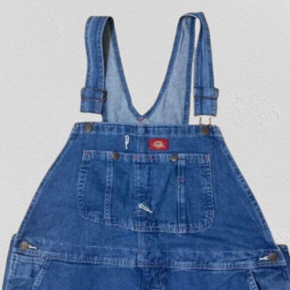 DICKIES Men’s Indigo Bib Overalls Carpenter's Blue Denim Jeans Size 42x30 - Picture 3 of 9